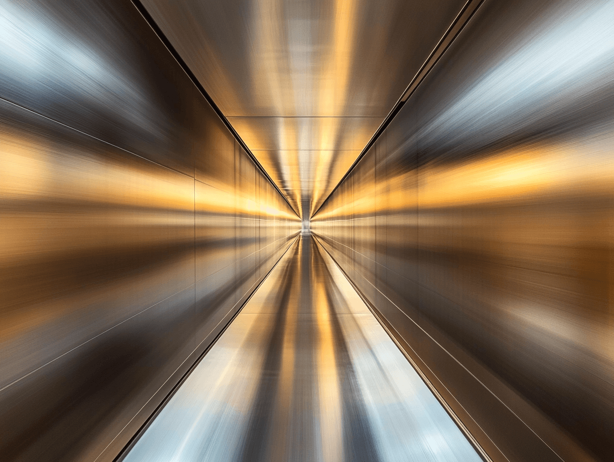 Abstract close-up of converging brushed steel beams